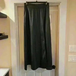 Womens Faux Leather Front Slit Maxi A Line Skirt Black Size XL